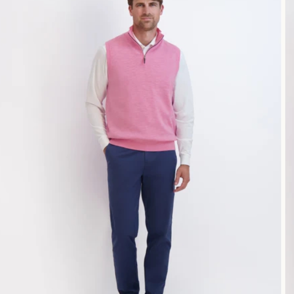 Fairway & Greene Men's Zip Up Sleeveless Sweater - Pink, SZ M